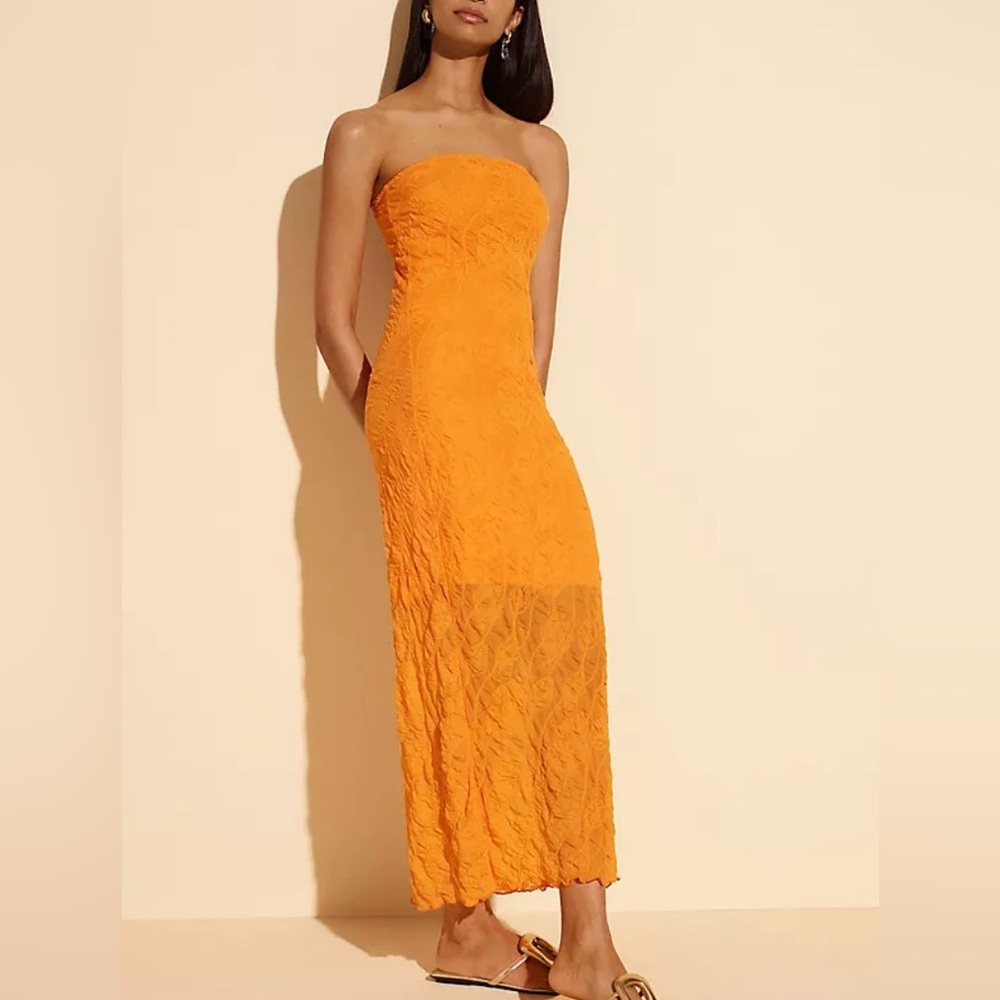 Anthropologie Orange Strapless Textured Dress